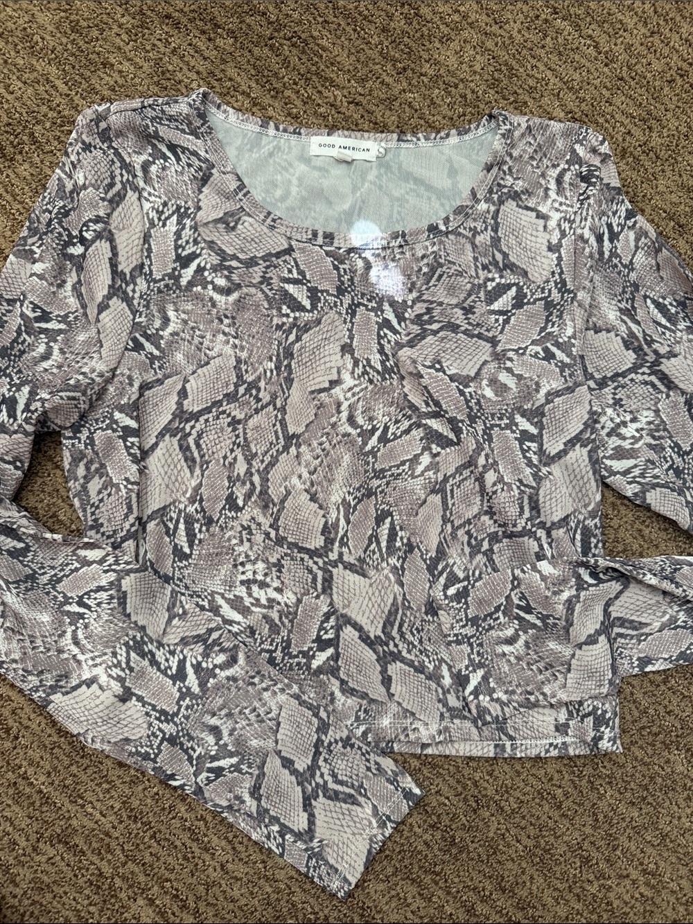 Good American Taupe and Black Snake-Print Long Sleeve Tee